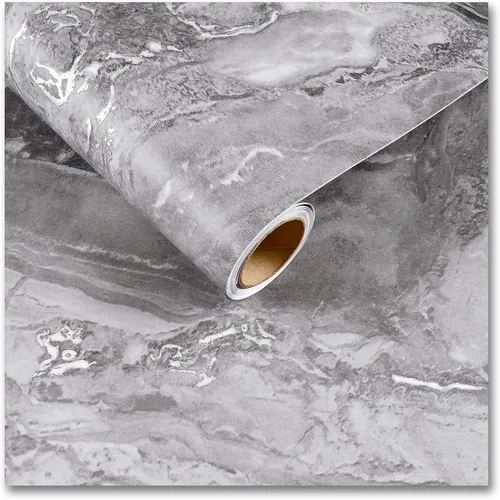 CRE8TIVE Papel de contacto de mármol gris plateado mate, encimeras de despegar y pegar, papel tapiz de mármol pizarra impermeable, extraíble,