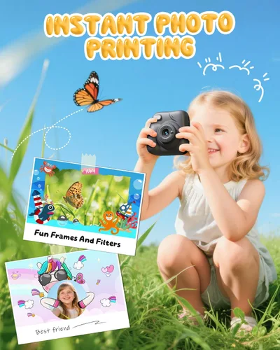 Miniatura 3 de Cámara para Niños con Impresión Instantánea, Cámara Instantánea HD 1080P para Niños con Tarjeta de 32G y 3 Rollos de Papel de Impresión, Juguete