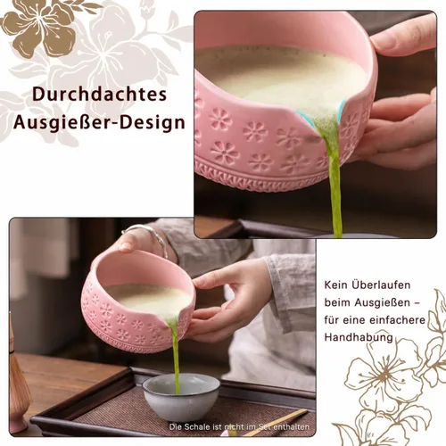 Miniatura 7 de Buucup Juego de batidor de matcha, juego de cerámica matcha incluye cuenco matcha, batidor y soporte de matcha, cuchara de bambú, soporte para Rosa