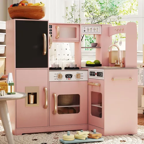 Miniatura 11 de TaoHFE Rincón de Espresso para Jugar Cocina con Luces, Juego de Cocina para Niños de 1 a 3 años, Juego de Cocina de Juguete para Niños Marrón