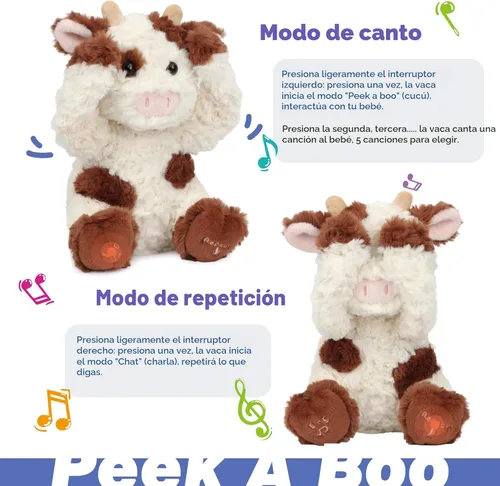 Miniatura 4 de Hopearl Peek A Boo Cow interactivo repite lo que dices, diario de peluche, juguete musical que canta y habla, adorable regalo eléctrico para niños