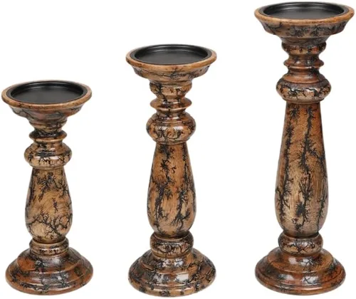 Miniatura 24 de Juego de 3 portavelas de pilar de madera hecho a mano, ideal para velas LED y pilares, regalo para bodas, Navidad, fiestas, hogar, spa, reiki