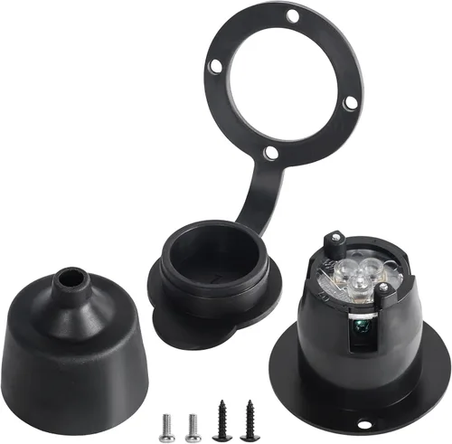 Miniatura 13 de Toma de corriente con brida NEMA 5-15R - 110 V/120 V, 15 amperios, receptáculo de enchufe hembra redondo individual, resistente a la intemperie