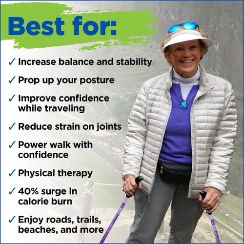Miniatura 5 de York Nordic Motivator Swift Connect - Bastones de viaje para caminar para equilibrio y rehabilitación, agarres de estabilidad patentados, ligeros