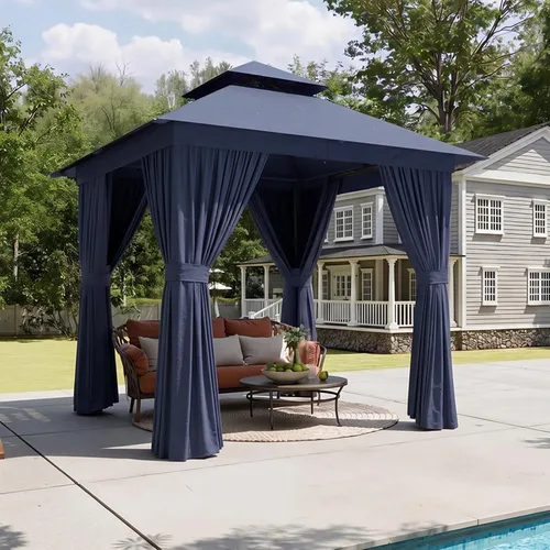 Miniatura 11 de Aoxun Gazebo para exteriores de 8 x 8 pulgadas para patio, toldo con marco de metal, cenador pequeño de doble techo resistente, kiosco para patio
