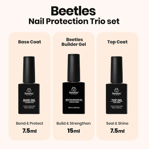 Miniatura 2 de Beetles Gel Constructor para Uñas, 3 Piezas de Gel Constructor de Uñas Transparente con Base y Capa Superior para Fortalecimiento de Uñas