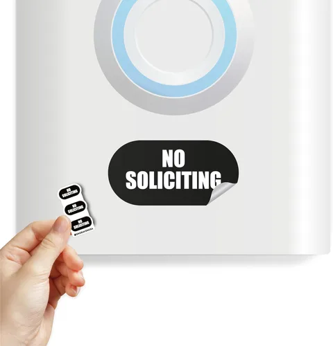 Miniatura 7 de Letrero pequeño de No Soliciting para casa, 9 tamaños pequeños compatibles con la mayoría de timbres de video, calcomanías mate resistentes a