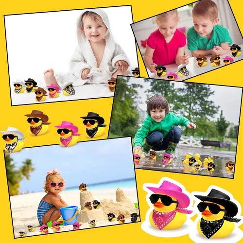 Miniatura 5 de 12 piezas Pato de Vaquero con Sombrero y Gafas de Sol Mini Juguetes de Patitos para Regalo de Fiesta de Cumpleaños de Natación