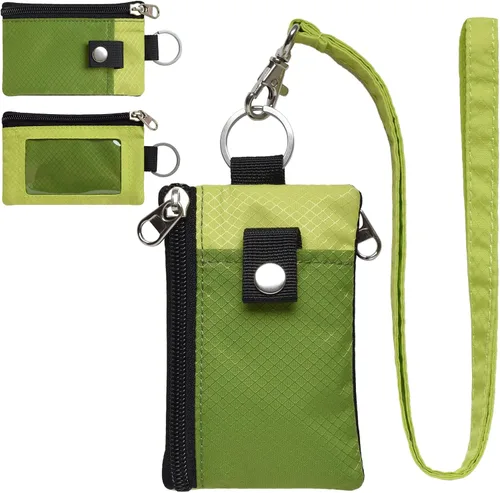 CHENSPRX Cartera pequeña minimalista con bloqueo RFID con ventana de identificación, resistente al agua, con cremallera, con llavero de cordón, para