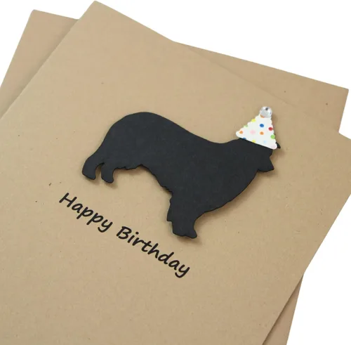 Miniatura 2 de Tarjeta de cumpleaños de pastor australiano negro Tarjeta de felicitación para mascotas con tema de perro australiano negro Sombrero de fiesta