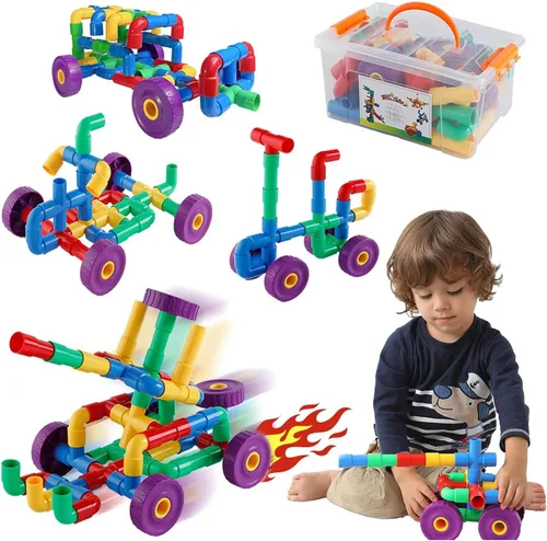 ZOZOPLAY STEM - Juego de 64 piezas de tubos tubulares de aprendizaje, boquillas, juntas para construir bicicleta, tanque, scootie, habilidades