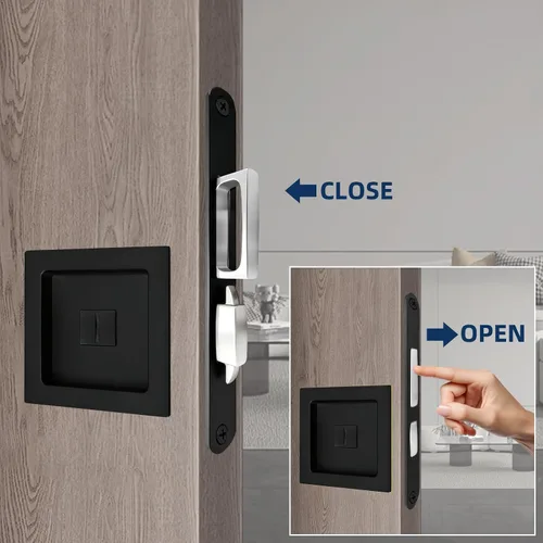 Miniatura 4 de Moderno juego de herrajes para puertas de bolsillo, cerradura de privacidad con tiradores de dedo y cierre suave, para puertas correderas
