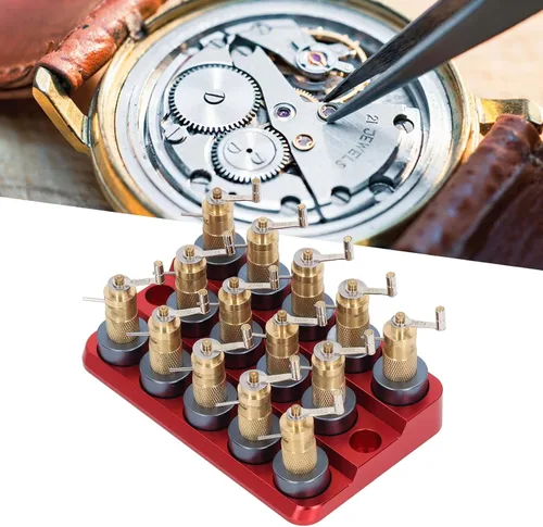 Miniatura 6 de FTVOGUE 14PCS Reloj Mainspring Winder Aleación de Aluminio Reloj Herramienta de Mantenimiento de Primavera Principal con Base para Relojero