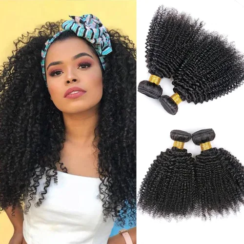Miniatura 64 de Paquetes de cabello afro rizado y kinky, extensiones de cabello humano de 8 pulgadas, tejido rizado sin procesar, doble entretejido, virgen