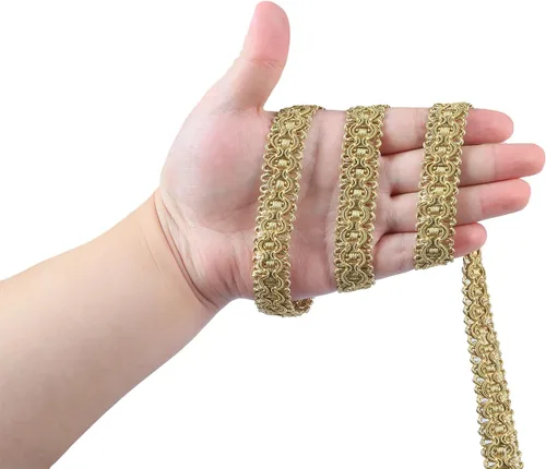 Miniatura 3 de Ribete Trenzado Gimp, 0.7 Pulgadas / 10M (10.9 Yardas) Ribete de Tela, Ribete de Tapicería para Costura Poliéster Manualidades DIY Disfraz Dorado
