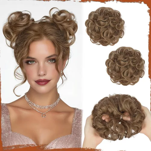 Miniatura 23 de Sofeiyan 2 piezas de extensión de cabello rizado ondulado en forma de moño desordenado, mini moño desordenado con banda elástica, peluca sintética