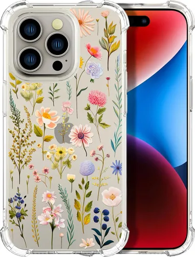 Miniatura 28 de Compatible con iPhone 14, funda transparente y bonita para mujeres y niñas, diseño floral, diseño floral femenino, funda para teléfono 14