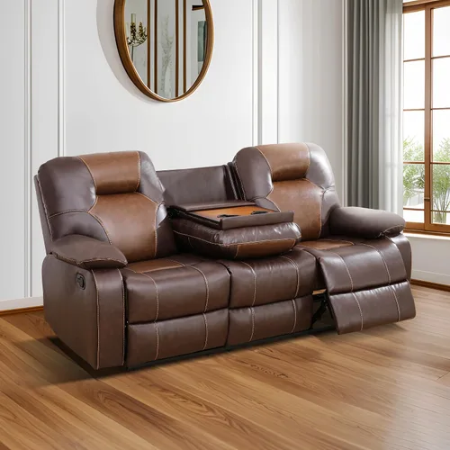 Miniatura 18 de Muebles de sala de estar, sofá reclinable de cuero, sofá reclinable manual con portavasos para casa/dormitorio/oficina/apartamento (negro/1 pieza)