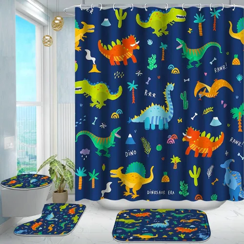 Poedist Juego de 4 cortinas de ducha de baño, juegos de cortinas de baño para niños con alfombras (tapete de baño, forma de U y tapete para tapa de