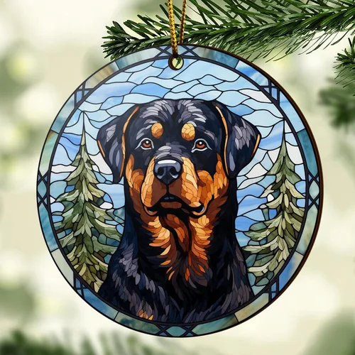 Miniatura 7 de V VIBEPY Rottweiler impreso en 2D, adornos para perros, adornos de madera de 2 lados de 3.5 pulgadas, regalo para amantes de Rottweiler, decoración