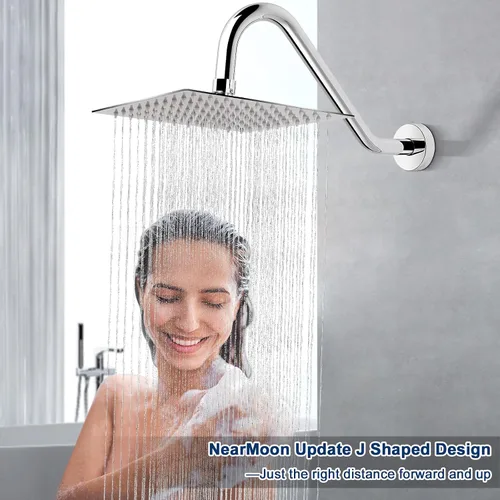 Miniatura 7 de NearMoon Brazo de extensión de ducha en forma de J, extensor de altura de cabezal de ducha de acero inoxidable con brida, diseño de tubo elevador
