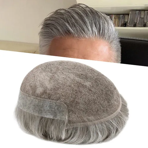 Miniatura 54 de Sistema de repuesto de cabello humano europeo con encaje frontal suizo para hombre, tupé para hombre, pieza de cabello, nudo blanqueado, línea #17