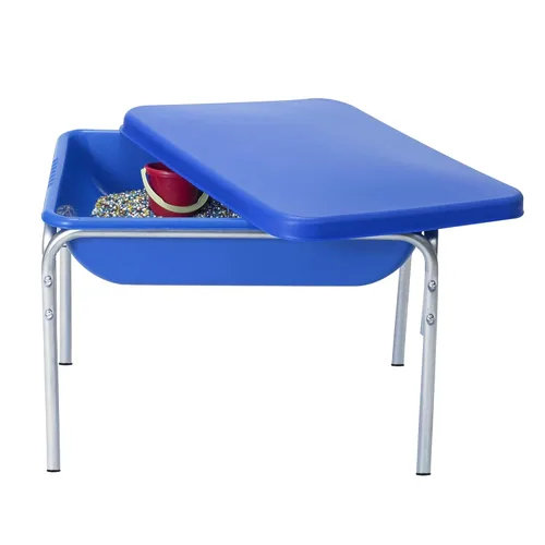 Children's Factory - Mesa sensorial pequeña de 18" con tapa, caja de arena y mesa de agua para niños, azul