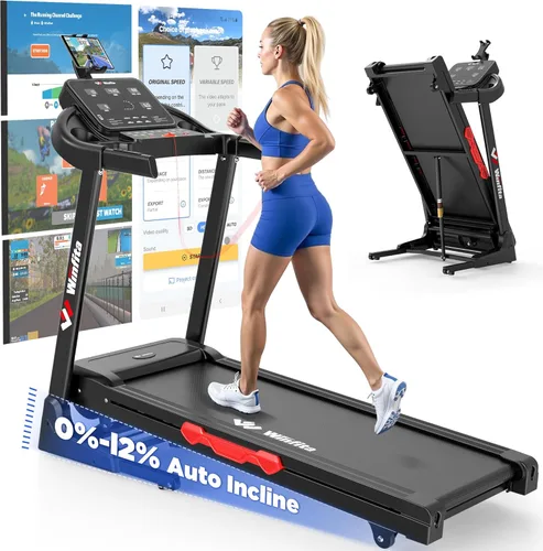 3.5HP Folding Treadmill Auto Incline, 300lbs, 8MPH, 17" Belt,64 Programs