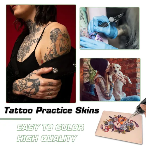 Miniatura 7 de Rayyl 20 piezas de piel para practicar tatuajes con kit de papel de transferencia - Incluye 5 piezas de piel falsa para practicar tatuajes y 15