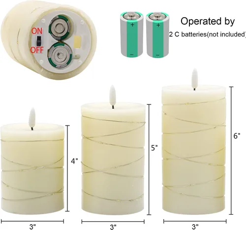 Miniatura 2 de Eldnacele Velas sin llama que funcionan con pilas con control remoto y temporizador, tira de luces LED de cera real, velas LED de pilar de cera