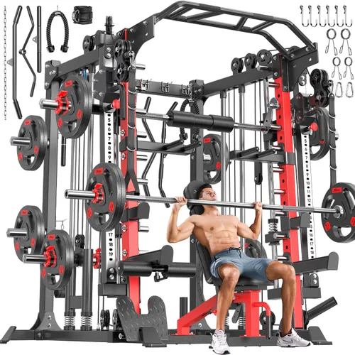 Miniatura 13 de Rack Multiusos para Sentadillas, Conjunto de Rack de Pesas Smith Machine con Sistema de Crossover de Cables, Racks de Potencia para Gimnasio en L04