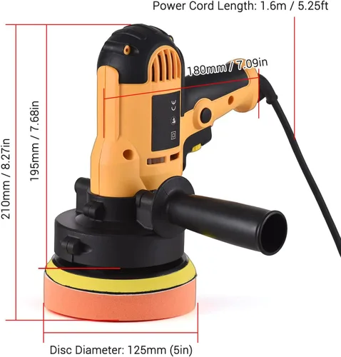 Miniatura 8 de Pulidora de búfer, cera de tampón Geevorks de 5 pulgadas, pulidora de coche de velocidad variable 600-3700 RPM con mango desmontable, 6 almohadillas