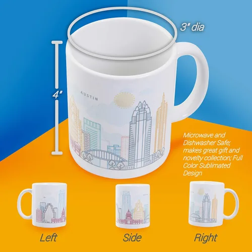 Miniatura 6 de Vastigo Taza de café Austin – Taza de cerámica de recuerdo de 11 onzas con caja de regalo – Taza de viaje City Skyline – Apto para lavavajillas