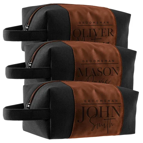 Miniatura 30 de Regalos personalizados para padrinos de boda, bolsas de aseo personalizadas para hombres, regalos de padrino de boda, Beige, Diseño #1, Juego de 3