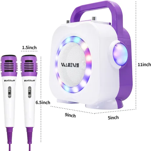 Miniatura 5 de Máquina de karaoke para niños, altavoz Bluetooth con 2 micrófonos, máquina de karaoke portátil para niños para niñas y niños, regalo de cumpleaños