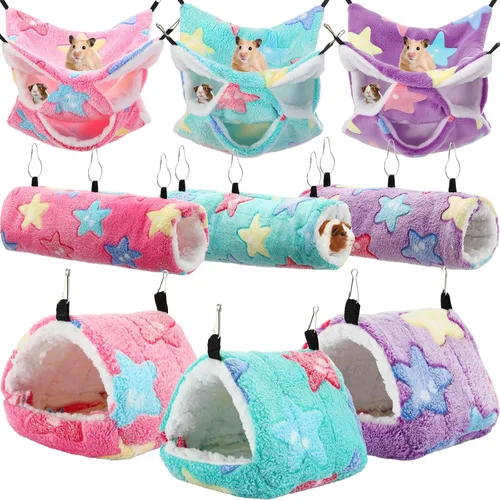 Miniatura 10 de Abbylike Hamaca para Ratas de 9 Piezas de 3 Niveles para Conejillo de Indias y Hurón, Túnel Colgante para Mascotas Pequeñas, Juguete Planeador, Cama