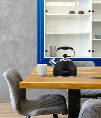 Miniatura 7 de Hervidor de té, hervidor de té silbante de acero inoxidable de 2 cuartos, tetera silbante para estufa con mango plegable ergonómico, tetera pequeña