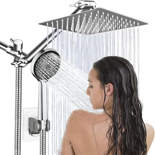 Miniatura 13 de Cabezal de ducha, cabezal de ducha de lluvia de 8" con combo de rociador de mano y brazo de extensión ajustable/regulador de flujo de 3 vías/sistema