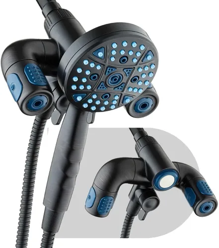AquaCare Polaris - Sistema combinado de 3 vías con cabezal de ducha y ducha de mano multizona de alta presión de 208 ajustes, mango de acoplamiento