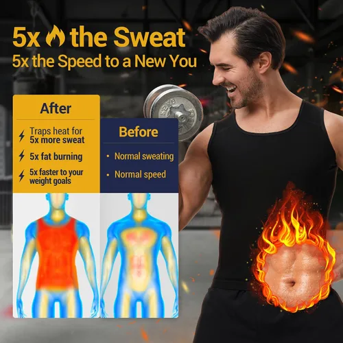 Miniatura 2 de Chaleco de Sudoración para Sauna para Hombre - Entrenador de Cintura de Compresión, Camiseta de Sauna para Entrenamiento en el Gimnasio, Chaleco