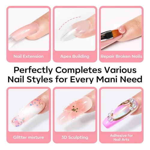 Miniatura 7 de Modelones Poly Gel Nail Kit 30 Colors with 8 W Nail Lamp Pink Yellow Golden Nude Nail Forms Slip Solution Builder Thickening Manicure Tools Polygel