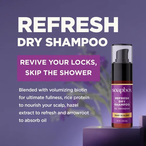 Miniatura 5 de Soapbox Refresh Dry Champú en polvo, absorbe el aceite y da volumen al cabello, champú seco sin aerosol en polvo para el cabello con biotina