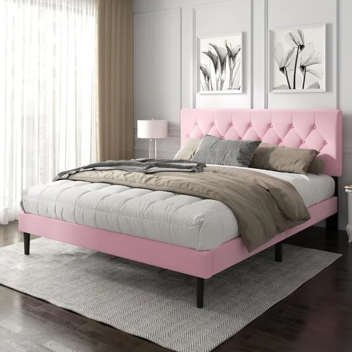 Miniatura 12 de HAOARA Armazón de Cama de Plataforma Tamaño Completo con Cabecera Tapizada con Botones Capitoné, Base de Colchón con Soporte de Listones de Madera