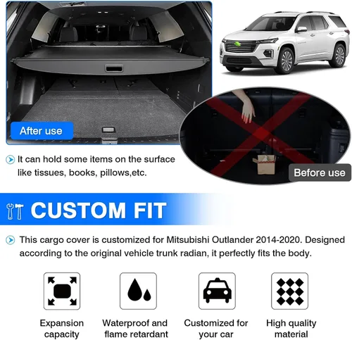 Miniatura 3 de Powerty Cubierta de carga retráctil para Chevy Traverse 2018-2024, textura de lona, cubierta de maletero, pantalla de privacidad, pantalla