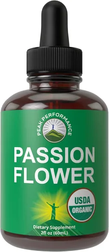 Gotas líquidas veganas de extracto orgánico de flor de la pasión USDA con alta biodisponibilidad para mujeres y hombres. Suplemento orgánico de