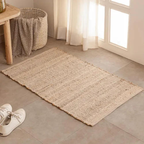Miniatura 12 de HOMEMONDE Alfombra Chindi beige de 20 x 32 pulgadas, alfombra de trapo de algodón suave reciclado, hecha a mano, reversible, decoración bohemia