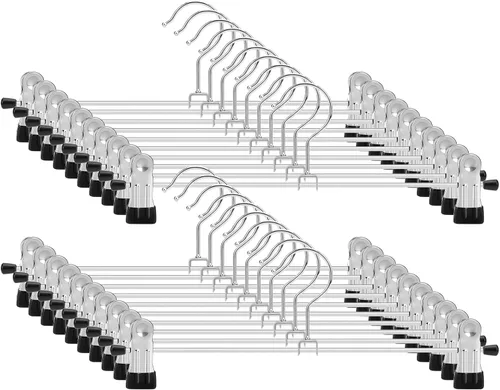 Ganchos para pantalones y faldas con clips de metal, resistentes, ultra delgados, ahorran espacio, Acero inoxidable, Plateado, Paquete de 20