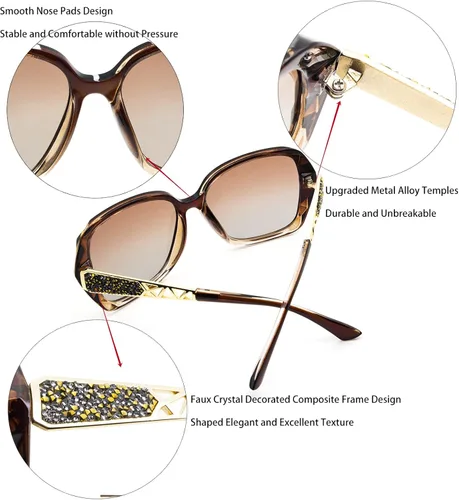 Miniatura 4 de LECKIRUT - Lentes de sol de gran tamaño para mujer lentes de sol clásicos y a la moda con protección UV polarizada