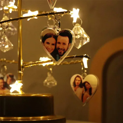 Miniatura 2 de Foto personalizada con luces de árbol de cristal de Navidad, foto familiar personalizada, lámpara de Navidad de metal, decoración de regalos