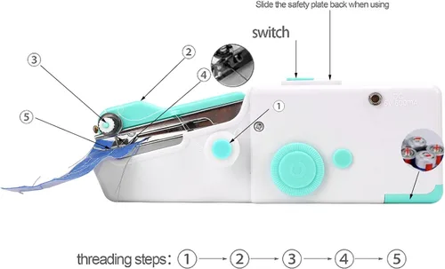 Miniatura 4 de Jeanoko Mini máquina de coser portátil, máquina de coser de mano, multiusos, máquina de coser portátil inalámbrica para principiantes, niños